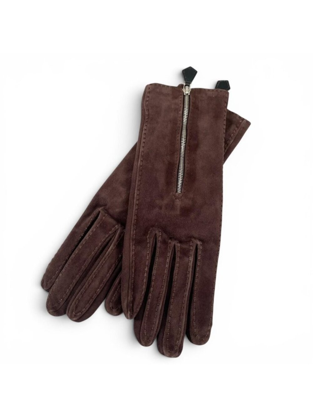 Hermes Reindeer Leather Silver Suede Gloves Dark Brown